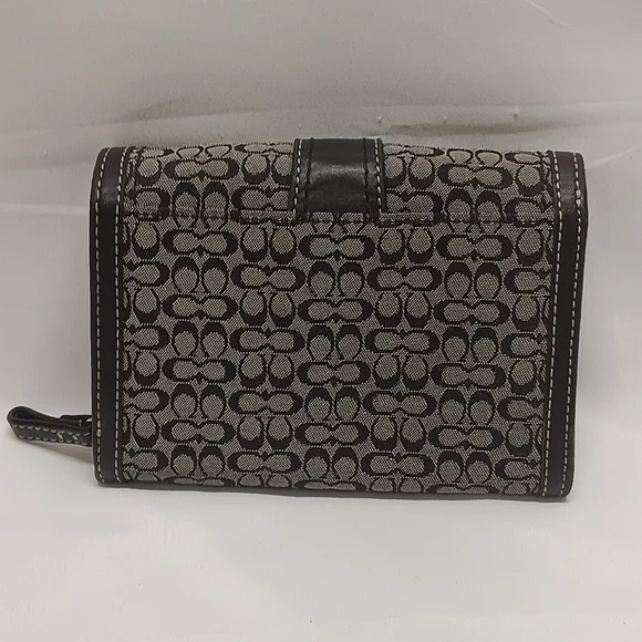 Coach Signature Jacquard Leather Envelope Buckle Bifold Wallet Zip - Picture 3 of 8